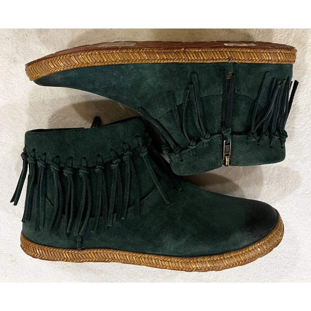 UGG Shenandoah Pine Suede Fringe Boho Western Ankle Boots Size 8.5 Green NEW NIB - Picture 8 of 16